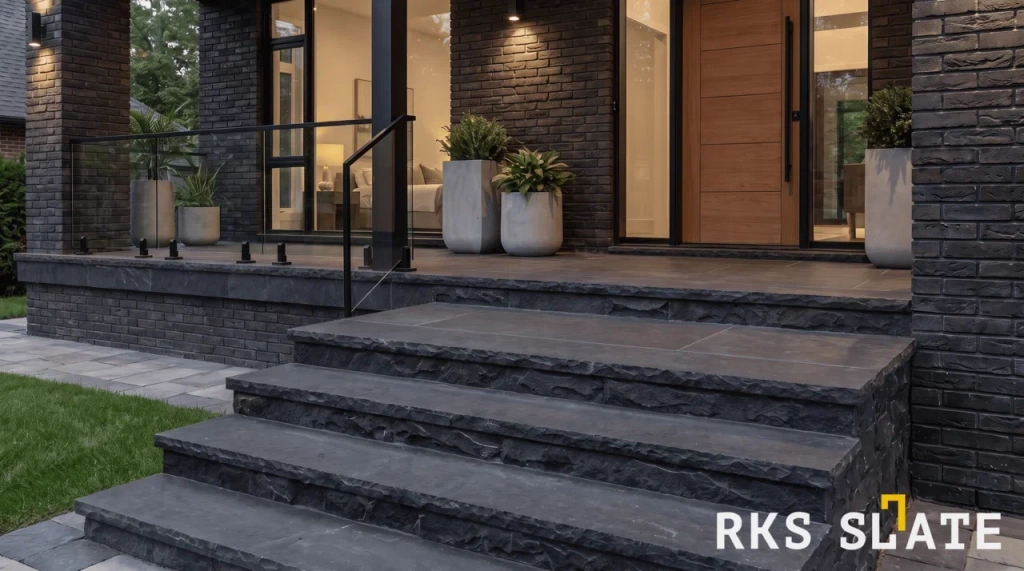 Ступень из натурального камня Belgian Black колотая 1500х350х30 мм RKS SLATE